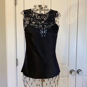 VIVIENNE TAM Silk Black Sequin Top Crochet Lace S1